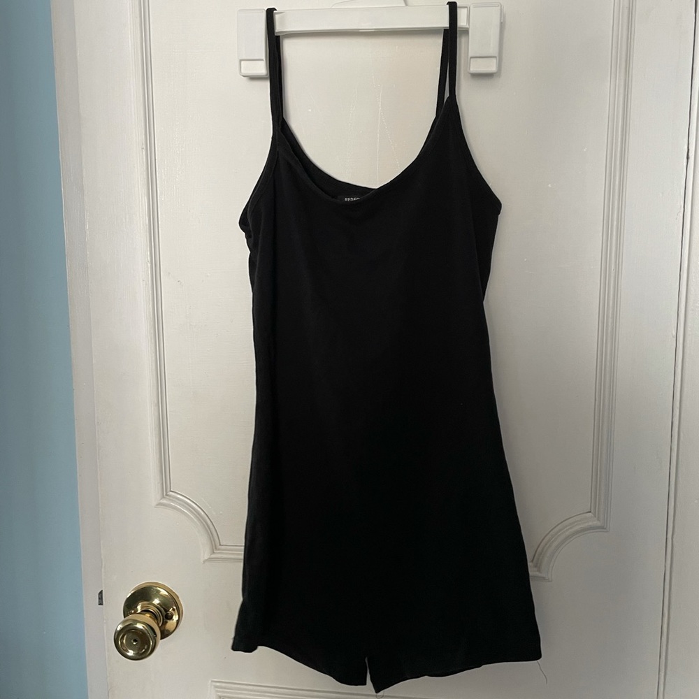 Womens black romper shorts spaghetti straps stretchy red fox medium